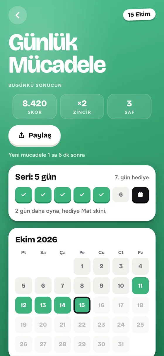 Günlük Mücadele ekranı